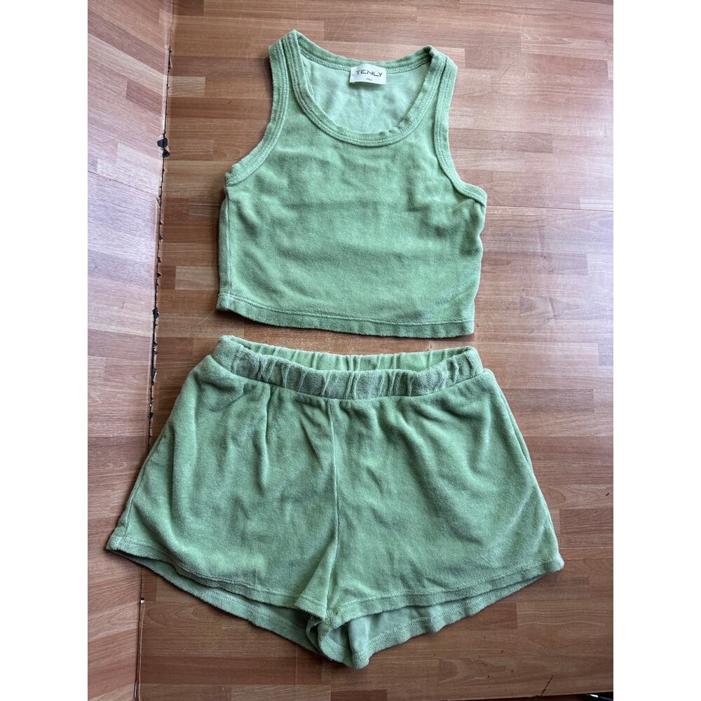 Tenly Terry cloth shirt set, size 12, green